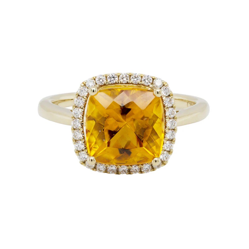 Cushion Citrine Ring with Halo